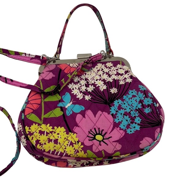 Vera Bradley Handbags - VERA BRADLEY Flutterby Purple Floral‎ Mini Frame Crossbody Quilted Retired Mint